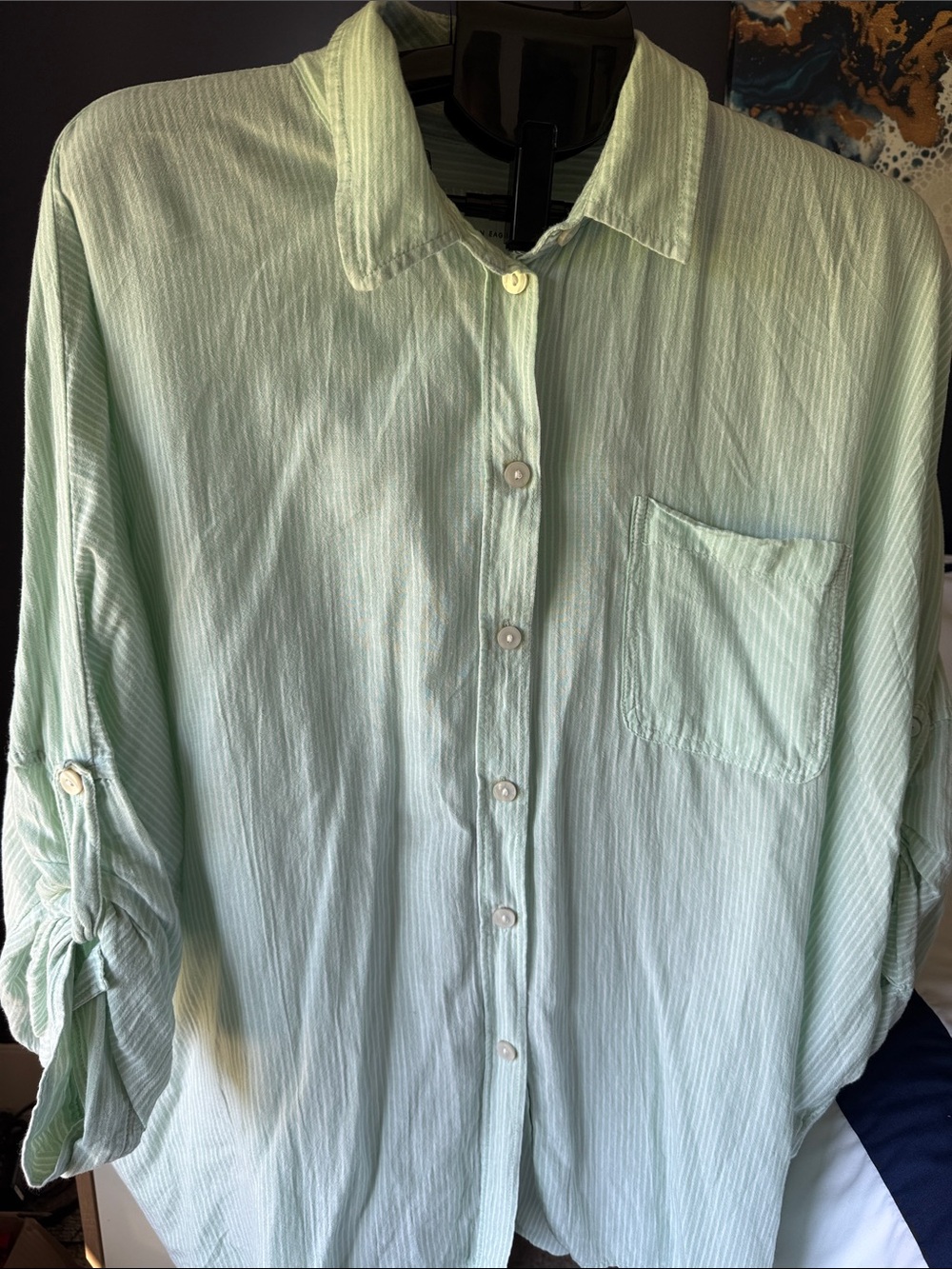American Eagle Outfitters Mint Green Button-Down Shirt Oversized (L) PTP 38in